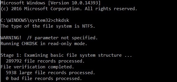 CHKDSK -- utilità integrata per correggere e riparare gli errori dell'hard disk
