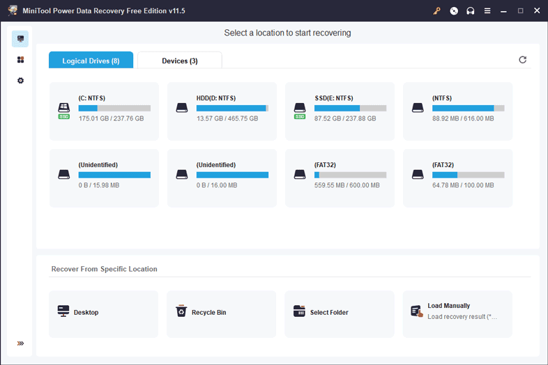 Schermata principale MiniTool Power Data Recovery