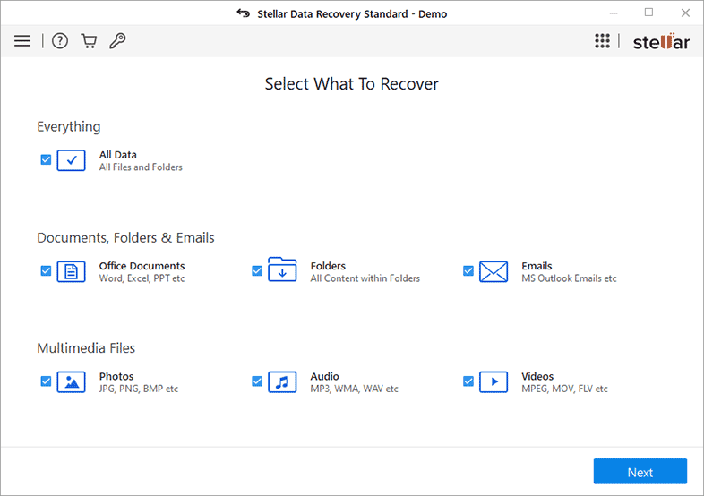 Schermata principale di Stellar Data Recovery