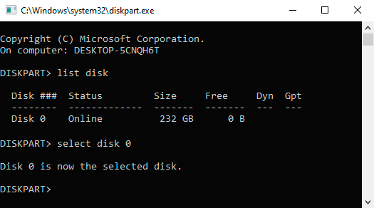 Inserire il comando select disk