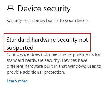La sicurezza hardware standard non è supportata