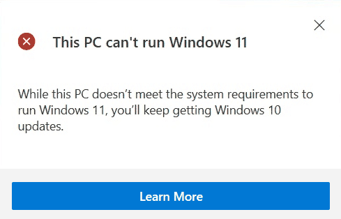 Questo PC non può eseguire Windows 11