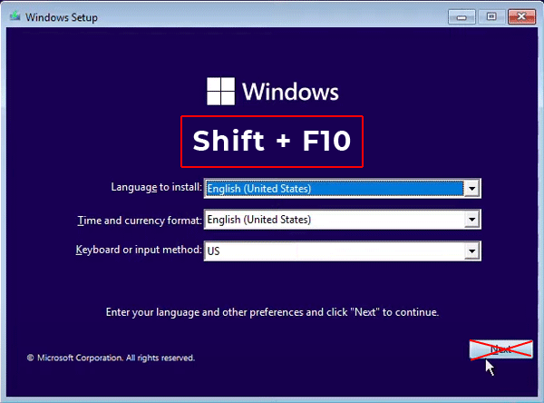 Finestra di installazione standard di Windows