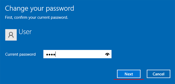 Inserimento della password attuale