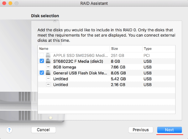 Selezione dei dischi per RAID su Mac Selezione dei dischi per RAID su Mac