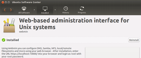 Webmin installato Webmin installato