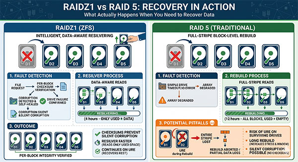 RAIDZ1 vs RAID 5: cosa succede realmente durante il recupero dati