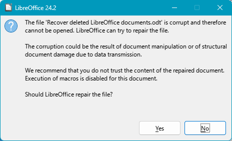 Recupero di Documenti Danneggiati in LibreOffice