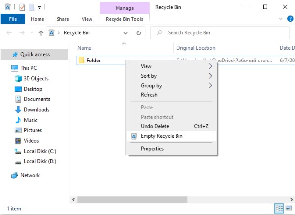 How to restore files and folders after deleting them to Recycle Bin and cleaning it out