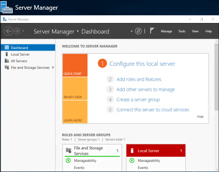 Finestra principale del Server Manager