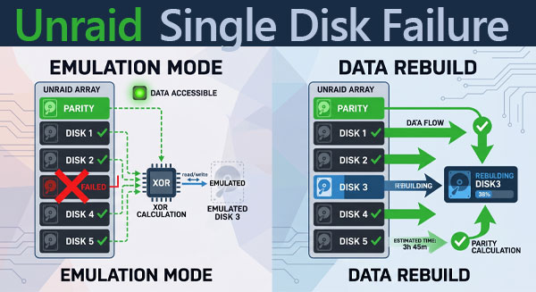Guasto di un singolo disco in Unraid: recupero dati, emulazione e ricostruzione dell’array