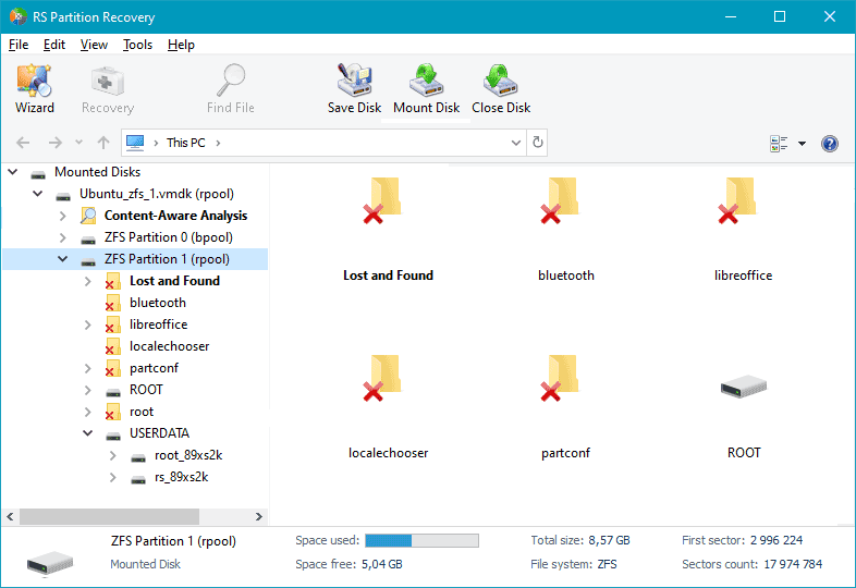 Anteprima dei dati recuperati da un VMDK VMware in RS Partition Recovery