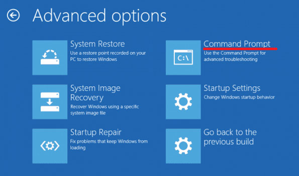 Apertura del prompt dei comandi tramite Windows RE