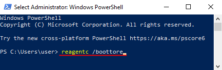 Esecuzione del comando reagentc /boottore